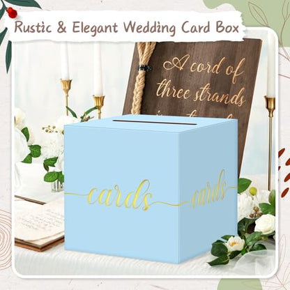 Elegant Light Blue Card Box for Party, Gold Foil Baby Shower Card Box - color: Z08 Light Blue