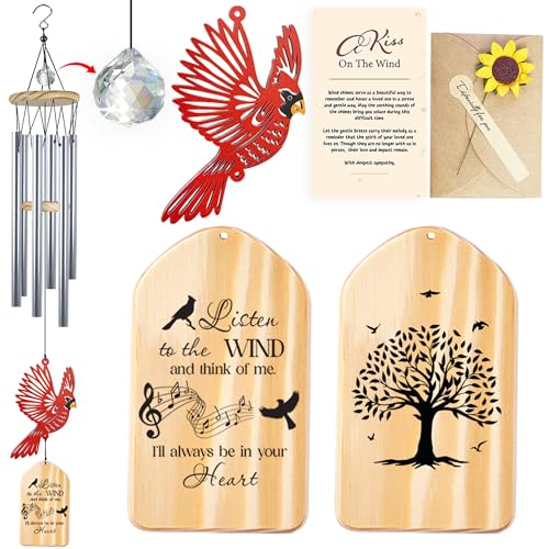 30'' Memorial Crystal Wind Chimes Loss of Mom Dad Grandparent Sympathy Cardinal Bird Keepsake Weatherproof Windchime Remembrance Gift in Memory Loved Ones for Window Outdoor Garden Decor HW2-RN - size: 30"-Natural