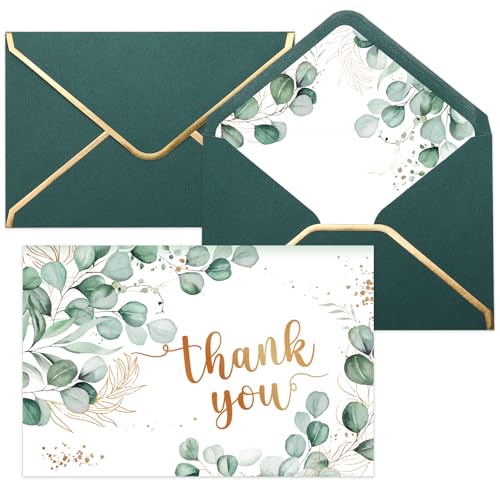 50 Pack Thank You Cards with Envelopes, 4x6 Inch Thank You Cards Bulk - style: Eucalyptus Leaves