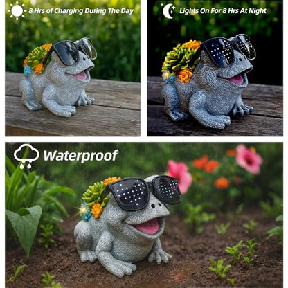 Frog Solar Garden Statue Decor with Succulent and Led Lights Outdoor Decoration for Lawn Backyard Patio Yard Ornament Housewarming Birthday Gifts for Mom Grandma Women - style: Frog