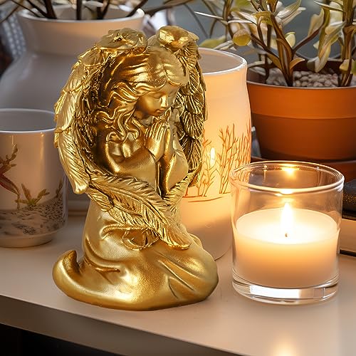 INLOMEM Praying Angel Figurine, Sculpted Hand-Painted Figurine Angel Wings Statue for Home Decor or Garden First Communion Gifts for Girls Religious Gifts for Women (Gold) - color: Gold