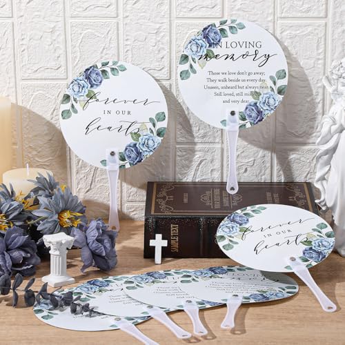 Teling 50 Pcs Funeral Favors Fans Memorial Plastic Celebration of Life Handheld Fans with Plastic Handle Hand for Funeral Guests Services Condolence Sympathy Gift Supplies(Blue Flower) - style: Blue Flower