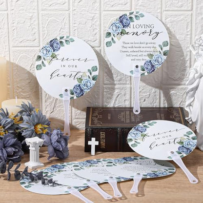 Teling 50 Pcs Funeral Favors Fans Memorial Plastic Celebration of Life Handheld Fans with Plastic Handle Hand for Funeral Guests Services Condolence Sympathy Gift Supplies(Blue Flower) - style: Blue Flower