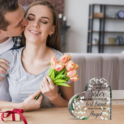 Sympathy Gifts for Loss of Sister, Memorial Gifts for Friends Female Women, In Memory of Sister Acrylic Heart Plaque, Funeral Remembrance Decor Ornament Sign, Bereavement Condolences Grief Gifts - style: Sister03 4 X 4 IN