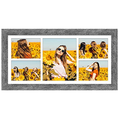 11x23 Collage Frame, 4 Open 5x7&1 Open 8x10 Photo Frame Collage - color: Grey, size: 11x23 - (4 open5x7+1 open8x10）