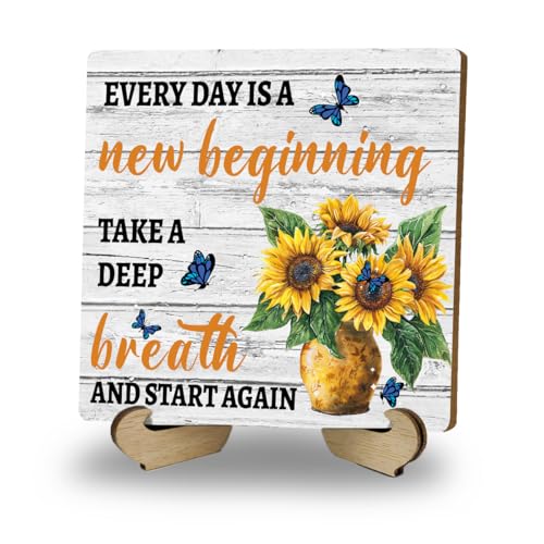 Sunflower Gifts For Women, Motivational Gifts Wood Decor Sign - color: New Beginning