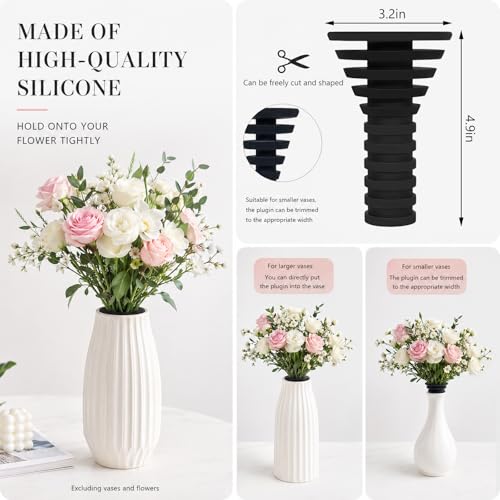 Cemetery Vase Flower Holder Insert, Black Silicone Grave Vase Plug, Windproof Floral Stabilizer, 4.9 x 3.2 x 1.3 Inches, Reusable