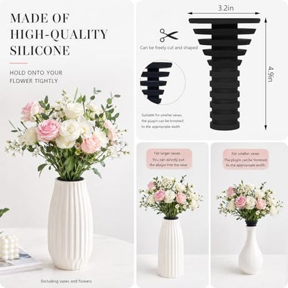 Cemetery Vase Flower Holder Insert, Black Silicone Grave Vase Plug, Windproof Floral Stabilizer, 4.9 x 3.2 x 1.3 Inches, Reusable