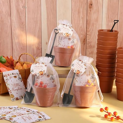 Aneco 48 Set Little Pumpkin Baby Shower Party Favors Seed Packet for Guests Include Self Adhesive Seed Envelopes Organza Bags Flowerpot Cards Shovel Berry Stems for Thanksgiving Gifts(No Seeds) - style: Autumn Pumpkin