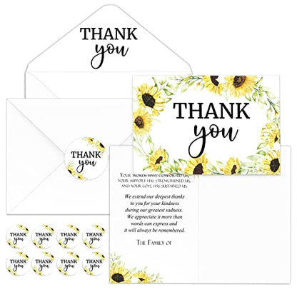 Fumete 50 Set Funeral Thank You Cards, Sunflower - style: Sunflower