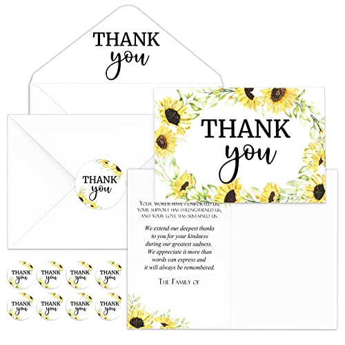 Fumete 50 Set Funeral Thank You Cards, Sunflower - style: Sunflower