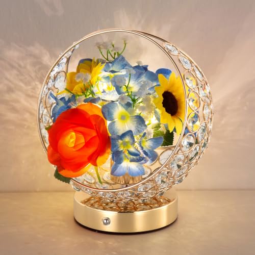 Birthday Gifts for Women,Rose Hydrangea Sunflowers Flower Lamp - color: Blue