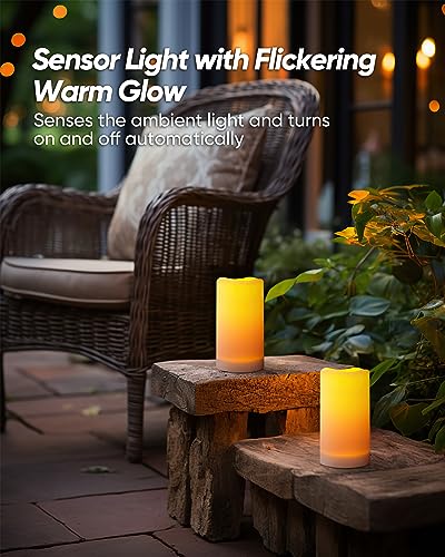 Homemory Solar Candles Outdoor Waterproof, Dusk to Dawn Sensor, 3"x4"5" 6" | Rechargeable Candles, IP65 Water-resistant Solar Powered Flameless Candles for Outdoor, Lanterns, Patio, Garden, Set of 6 - size: D3"xH4"5"6", 6 Pcs, Plastic