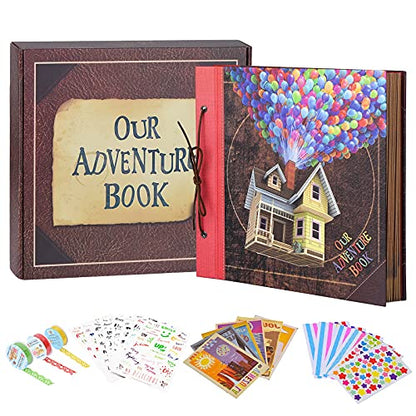 Scrapbook Photo Album, Our Adventure Scrap Book, 12 Inches by Inches Embossed Words Hard Cover Movie Up Travel Scrapbook for Anniversary, Wedding, Travelling, Baby Shower, etc (Scrapbook-Balloon) - color: Scrapbook-Balloon