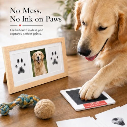 Pet Memorial Photo Frame, No-Mess Paw Print Ink Pad Kit for Dog Cat, Rustic Pet Loss Sympathy Keepsake, Cherish Furry Family Member Memory（Natural Wood） - color: natural wood