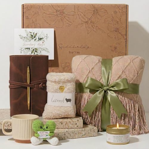 Self Care Gifts for Women, Care Package for Women, Birthday Gift Basket - color: Beige Brown