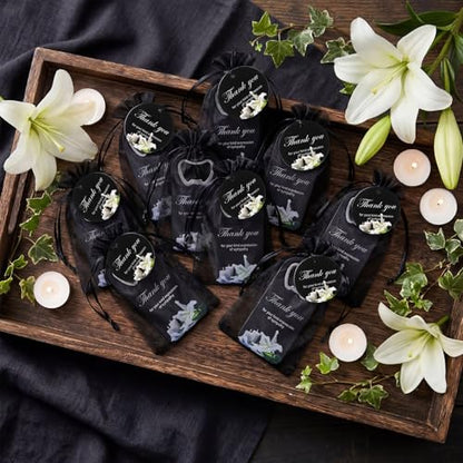 24 Sets Funeral Memorial Gifts Sympathy Gifts for Loss of Loved One Celebration of Life Favor Thank You Remembrance Magnetic Bottle Openers with Funeral Prayer Cards(Black,Thankful) - color: Black, style: Thankful