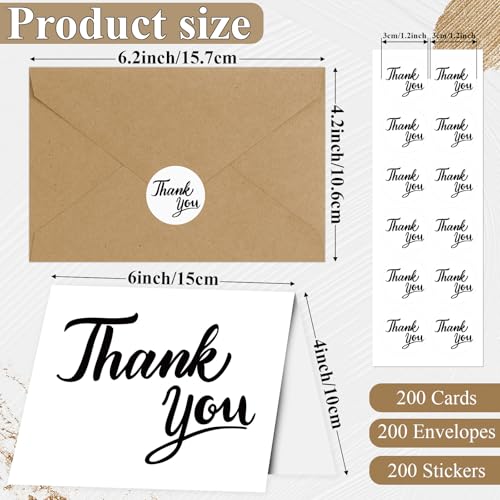 600 PCS Thank You Cards with Envelopes Matching Stickers Thank You Notes Bulk 4x6 Inch Minimalistic Design for Business Baby Shower Wedding Small Business Graduation Bridal Shower Funeral White - color: White