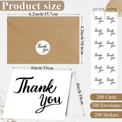 600 PCS Thank You Cards with Envelopes Matching Stickers Thank You Notes Bulk 4x6 Inch Minimalistic Design for Business Baby Shower Wedding Small Business Graduation Bridal Shower Funeral White - color: White