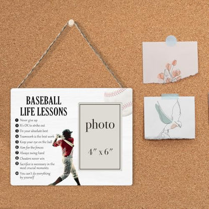 Baseball Life Lessons Picture Frame, Baseball Gifts for Boys Players Lovers | Motivational Baseball Wooden Picture Frame for 4 x 6 in Photo, Baseball Team Coach Gifts for Men Women - color: BASEBALL