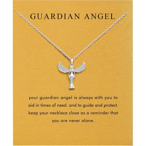 Baydurcan Pendant Necklace for Women Friends Sister Birthday Christmas Gift | Silver Evil Eye Ankh Mary Friendship Dragonfly Hummingbird Snake Turtle Pendant Necklace for Her Just Because Gifts - style: Angel