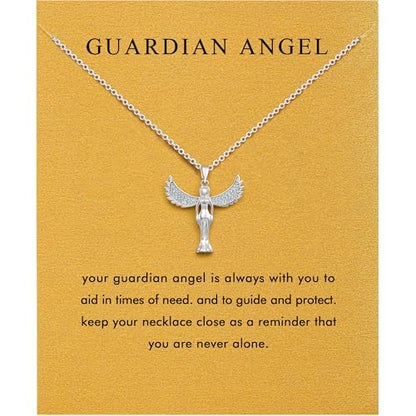 Baydurcan Pendant Necklace for Women Friends Sister Birthday Christmas Gift | Silver Evil Eye Ankh Mary Friendship Dragonfly Hummingbird Snake Turtle Pendant Necklace for Her Just Because Gifts - style: Angel