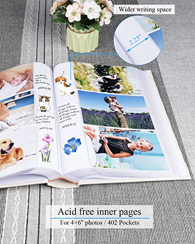 1DOT2 Photo Album for 4x6 Pictures with Writing Space, Beige | Holds 402 Photos,Linen Cover with Front Window, Acid-free Inner Pages, Ideal for Marriage Children Travel Family - color: Beige