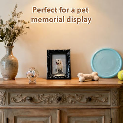 Dog Memorial Gifts for Loss of Pet - Rotating Wooden Frame for 4x6 Photo & Fur Hair Jar - Sympathy Gift for Pet Bereavement, Remembrance Keepsake - Rainbow Bridge Gift for Cat Lovers
