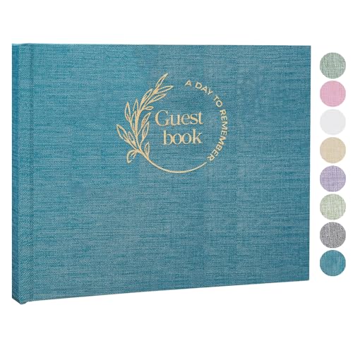 Blue Linen Guest Book - Polaroid Photo Guestbook Sign (80 Pages) for Wedding Reception, Baby Shower & Graduation - Guest Sign-in Book - color: Blue
