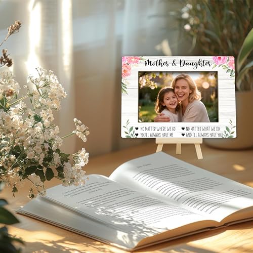 Mom Picture Frame | Flower Mothers Day Photo Frame 4×6, Memorial Picture Frames for Mother's Day Birthday Gifts - color: Pink Flower