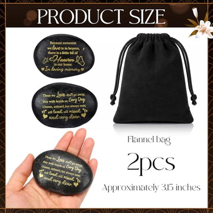 2 Pcs Memorial Stone 3.15 Inch with 2 Velvet Bag Celebration of Life Favor Inspirational River Rock Engraved in Loving Memory Funeral Favor Decoration for Father's Day Dad Gift