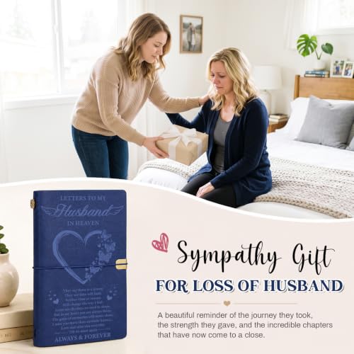 Vetbuosa Memorial Gifts for Loss of Husband, Letters to Husband in Heaven Leather Journal, Sympathy Remembrance Bereavement Condolence Gifts for Loss of Husband, A6 Blue Journal with 140 Pages - color: Blue-Husband
