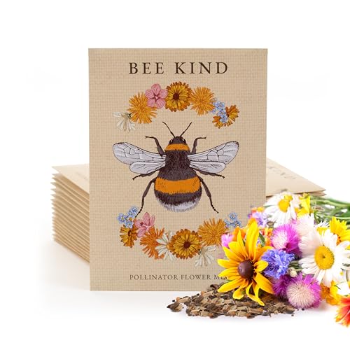 Bentley Seed Co. | Bee Kind Pollinator | Beautiful Bee Art | Environmental Favors Cards for Guests Seed Packets | Pollinator Wildflower Mix Seed Packets | Eco-Friendly Hand Out Gift | 25 Pack - style: Bee Kind