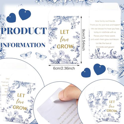 Ctosree 50 Sets Something Blue Bridal Shower Favors Let Love Grow Seed Packets Wedding Party Supplies Include Seed Packets Flowerpot Cards and Organza Bags Something Blue Bridal Shower Party Supplies - color: Something Blue Theme