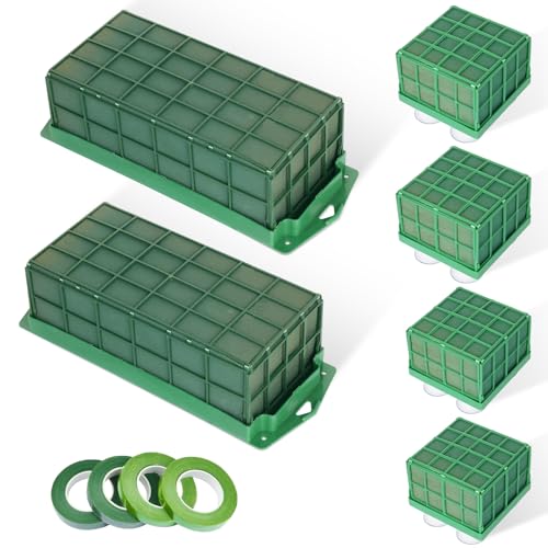 6Pcs Floral Foam Cage Set, 4 Square and 2 Rectangle Flower Holders | Water-Absorbing Foam Blocks with Adhesive Tape for Fresh and Artificial Flower Arrangements