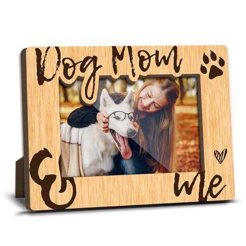 Dog Mom and Me Wooden Picture Frames Present for Dog Lover Pet Owner Women Girls Friends Puppy Memorial Keepsake Home Office Living Room Tabletop Decor Picture Picture Frames 4x6 Photo - YY017 - color: yellow dog mom 07