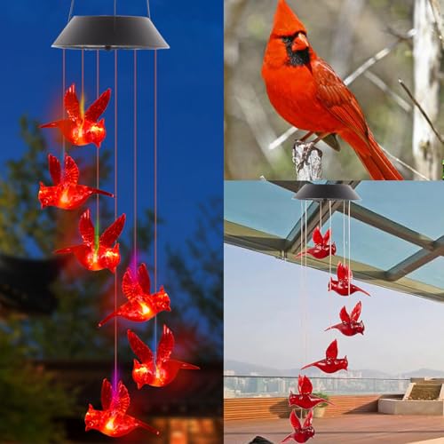Cardinal Solar Wind Chimes for Outside, Christmas Cardinal Gifts for Women