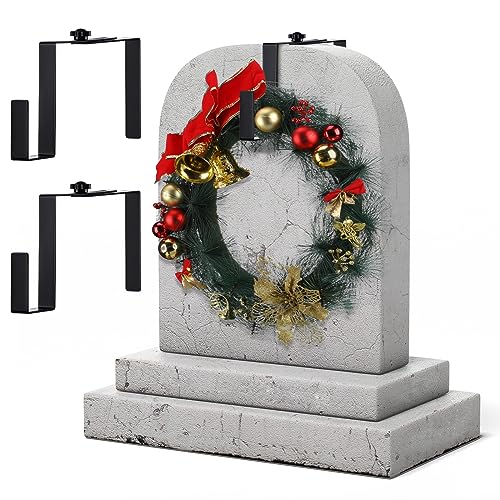 Blulu 2 Pcs 7'' to 11'' Metal Christmas Headstone Wreath Hanger Adjustable Flower Wreath Holder Stands Gravestone Marker Cemetery Tombstone Saddles(Black) - color: Black