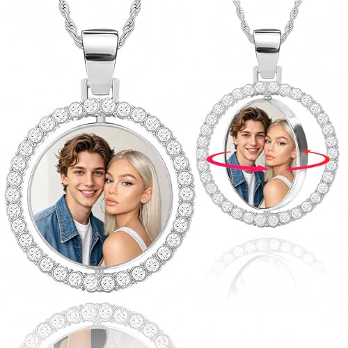 Custom Circle Chain with Picture Custom Circle Pendant Necklace - color: Round-Silver-001