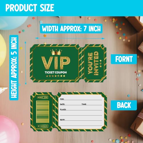 Green Golden Vip Birthday Party Invitations, Movie VIP Invitations Card for Boys Girls (30 Cards & 30 Envelopes) - color: Green Gold