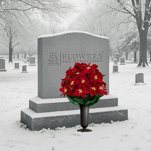 Sympathy Silks Artificial Cemetery Flowers - Gravesite Memorial Arrangment - Red Poinsettia (1) Bouquet (1) Vase - color: Red, size: (1) Bouquet (1) Vase