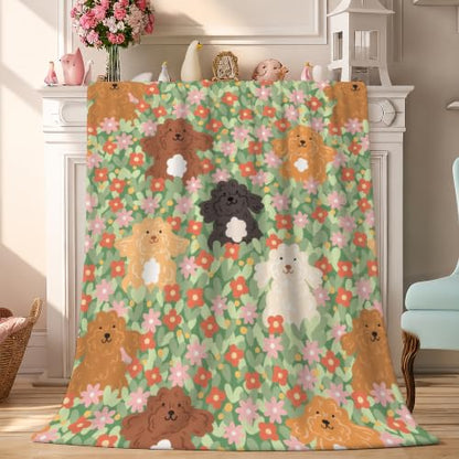 Cute Dog Fleece Throw Blanket, flowers Flannel Blankets for Couch 50"×60" - color: Cute Dog