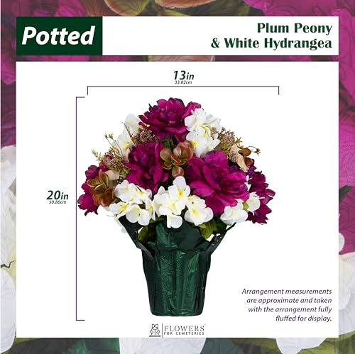 Fall Artificial Flowers - Grave Decoration - Home Décor - Pot Flowers - Plum Peony and White Hydrangea Flowers in Pot - size: Pot