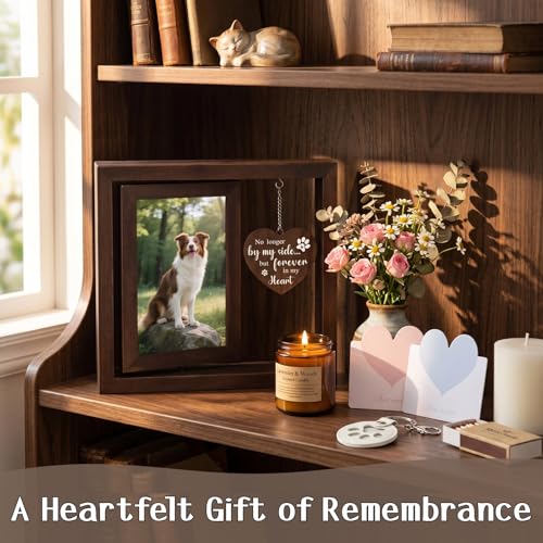 Dog Memorial Frame Set with Fur Keepsake Keychain | Includes a rotating wooden frame and sympathy cards for pet loss remembrance and home display