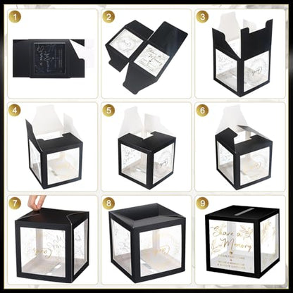 Pajean 50 Pcs Greenery Share a Memory Card, Celebration of Life Cards Box - color: Black Gold