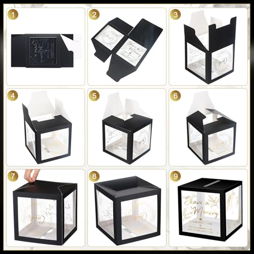 Pajean 50 Pcs Greenery Share a Memory Card, Celebration of Life Cards Box - color: Black Gold