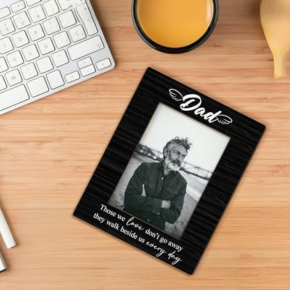 Dad Memorial Gifts Picture Frame 5x7, In Loving Memory Photo Frame, Memorial Gifts for Loss of Dad, They Walk Beside us Every Day Sympathy Wooden Picture Photo Frames for Desk Home Room Decor