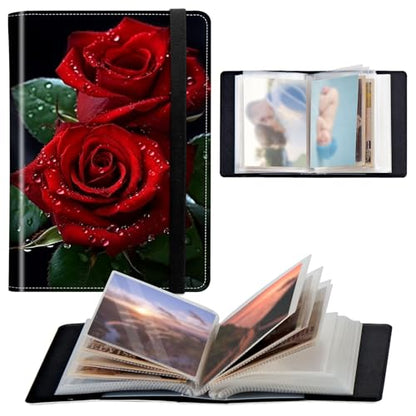 Photo Album 4x6 120 Pockets Photos with Elastic Band, PU Leather Photo Books Small Mini Capacity Picture Album for Family Wedding Travel Anniversary Baby Vacation Pictures, Red Rose Flowers - color: Red Rose Flowers