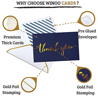Winoo Design Heavy Duty Thank You Cards with Envelopes - 36 PK - Gold Thank You Notes 4x6 Inches Baby Shower Wedding Cards Small Business Graduation Funeral Bridal Shower (Navy Blue) - style: Navy Blue