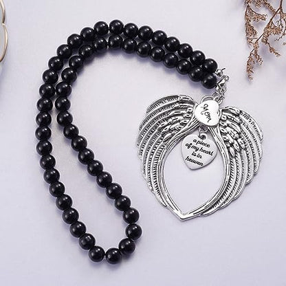 Memorial Car Charm Angel Wings, Memorial Gifts for Loss of Mother, Sympathy Gifts for Loss of Loved One in Heaven, in Memory of Mom Rear View Mirror Car Charm Hanger, Remembrance - style: Mom